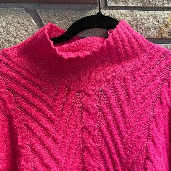 Free People Mock Neck Bell Sleeve Sweater Hot Pink XL - Picture 7 of 9